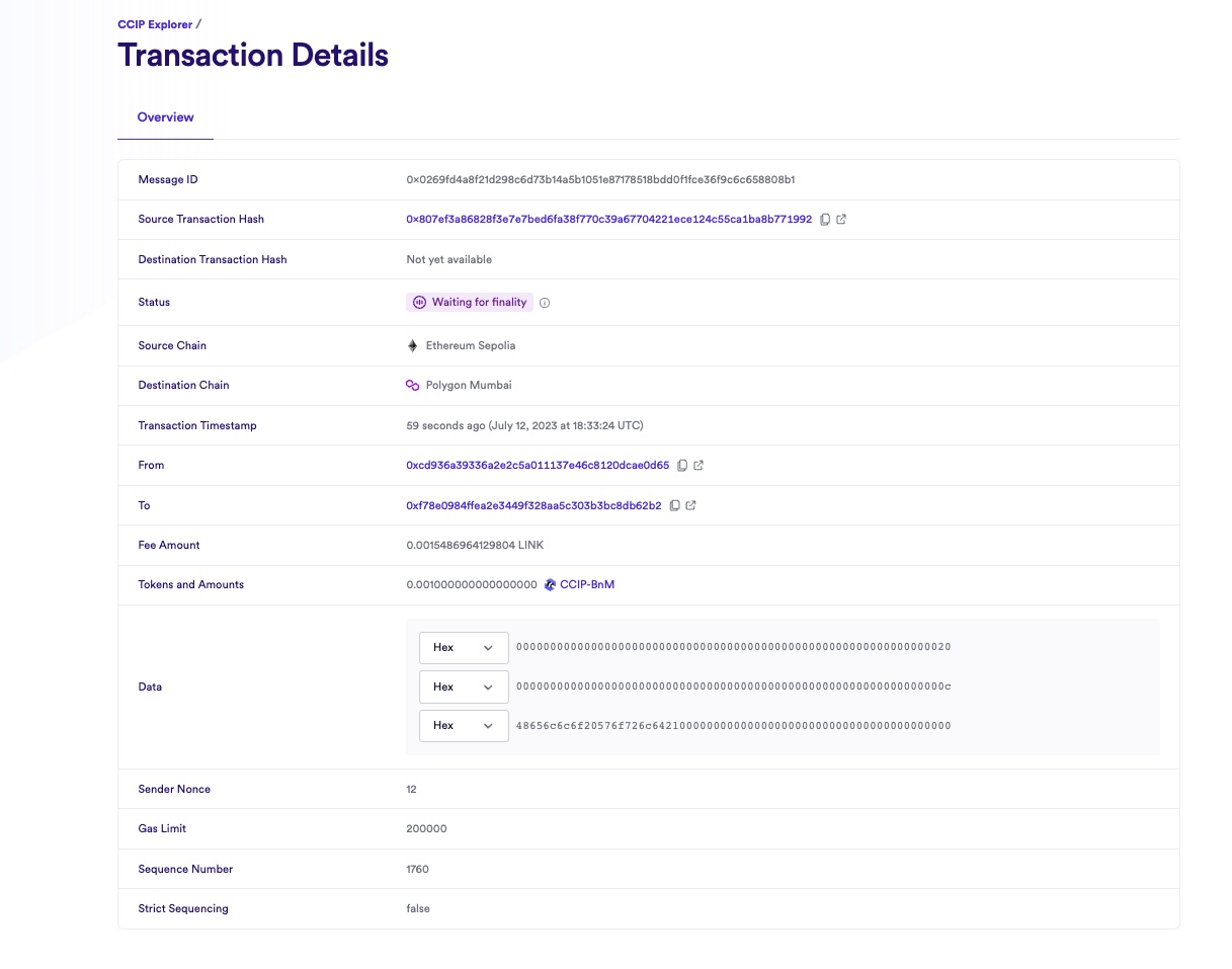 Chainlink CCIP Explorer transaction details